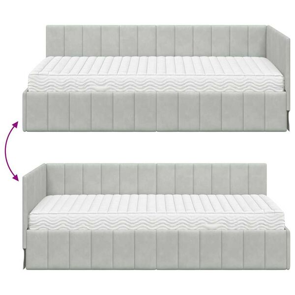 vidaXL Κρεβάτι Γωνίας με στρώμα Ανοιχτό γκρι 90 x 200 cm Βελούδο