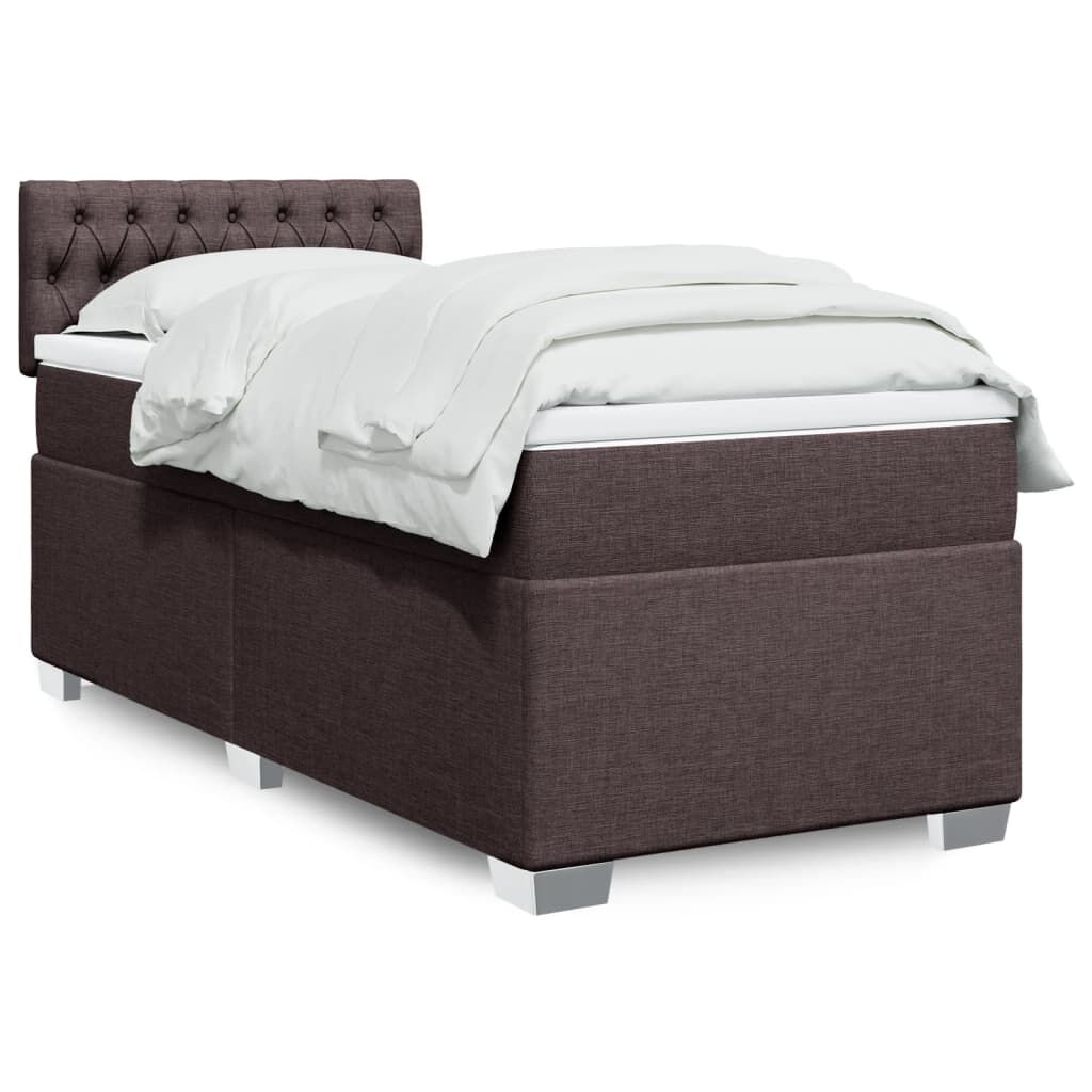 vidaXL Κρεβάτι Boxspring με Στρώμα Σκούρο Καφέ 100x200 εκ. Υφασμάτινο