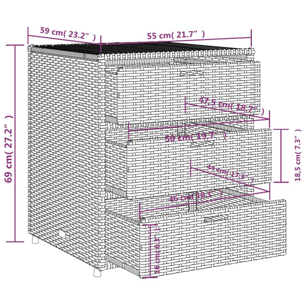 vidaXL Ντουλάπι Αποθήκευσης Κήπου Μαύρο 55x59x69 εκ. Συνθετικό Ρατάν
