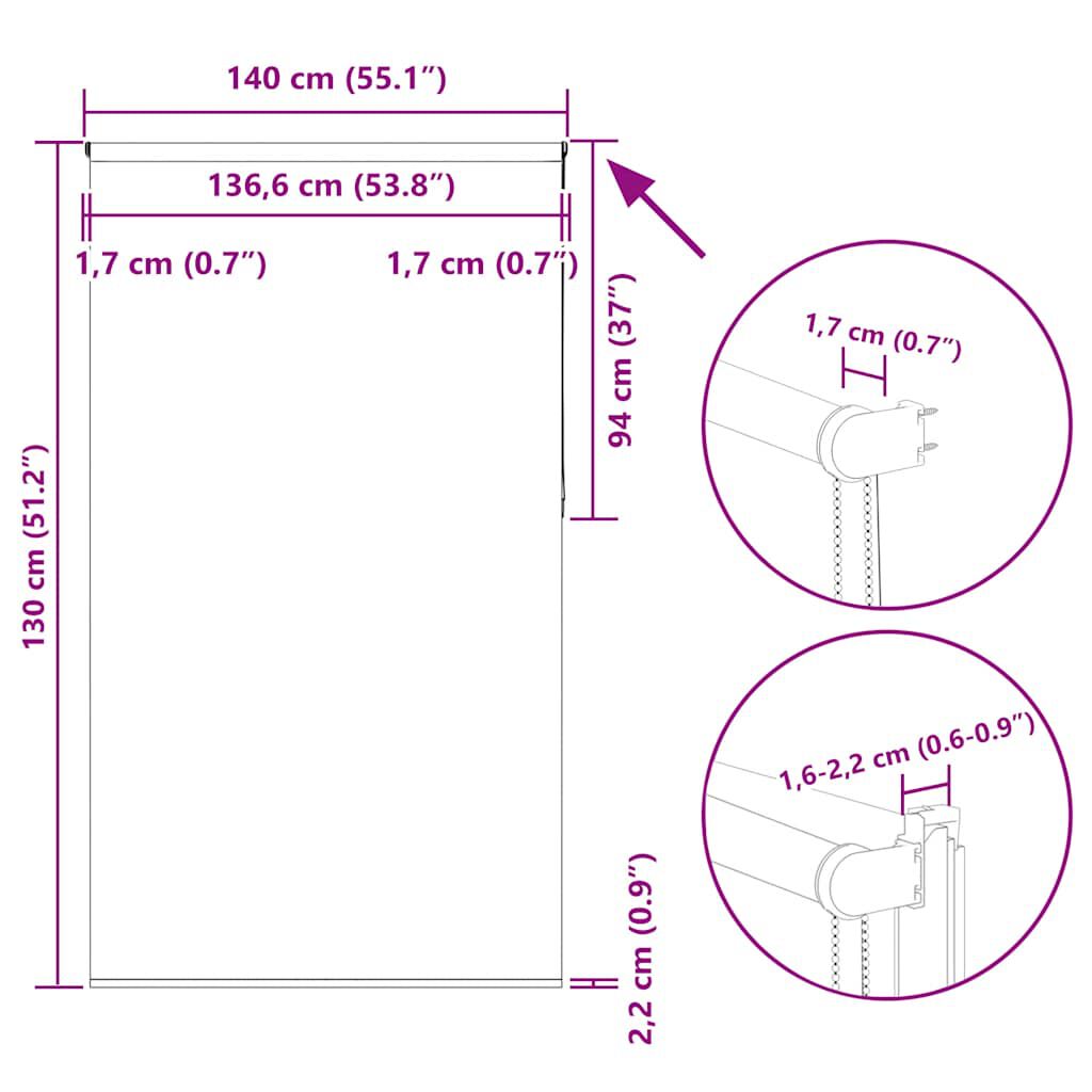 vidaXL Roller Blind Blackout γκρί 140x130 cm Πλάτος υφάσματος 136,6cm