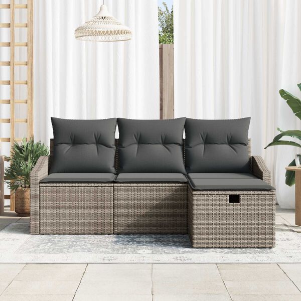 vidaXL Σετ Καναπέ Κήπου με μαξιλάρι 4 pcs Γκρι Πολυ ράταν