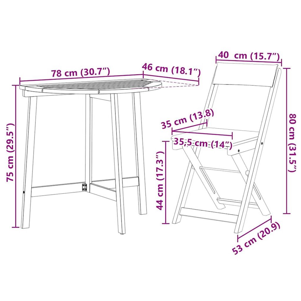 vidaXL Σετ μπιστρό 3 pcs Καφέ Μασίφ ξύλο ακακίας