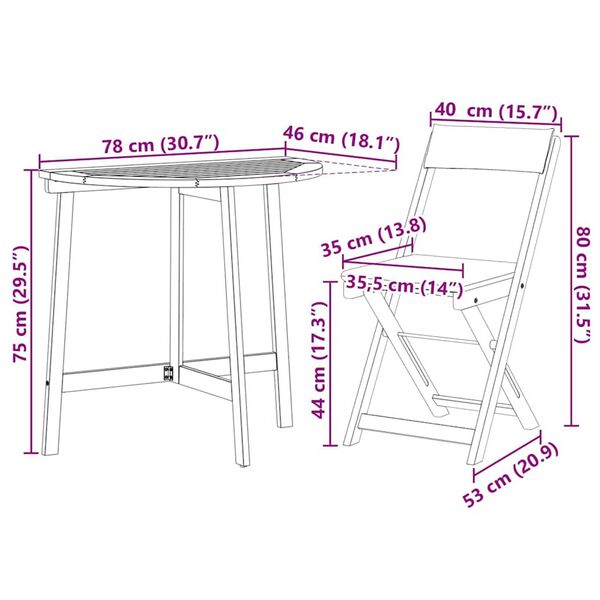 vidaXL Σετ μπιστρό 3 pcs Καφέ Μασίφ ξύλο ακακίας