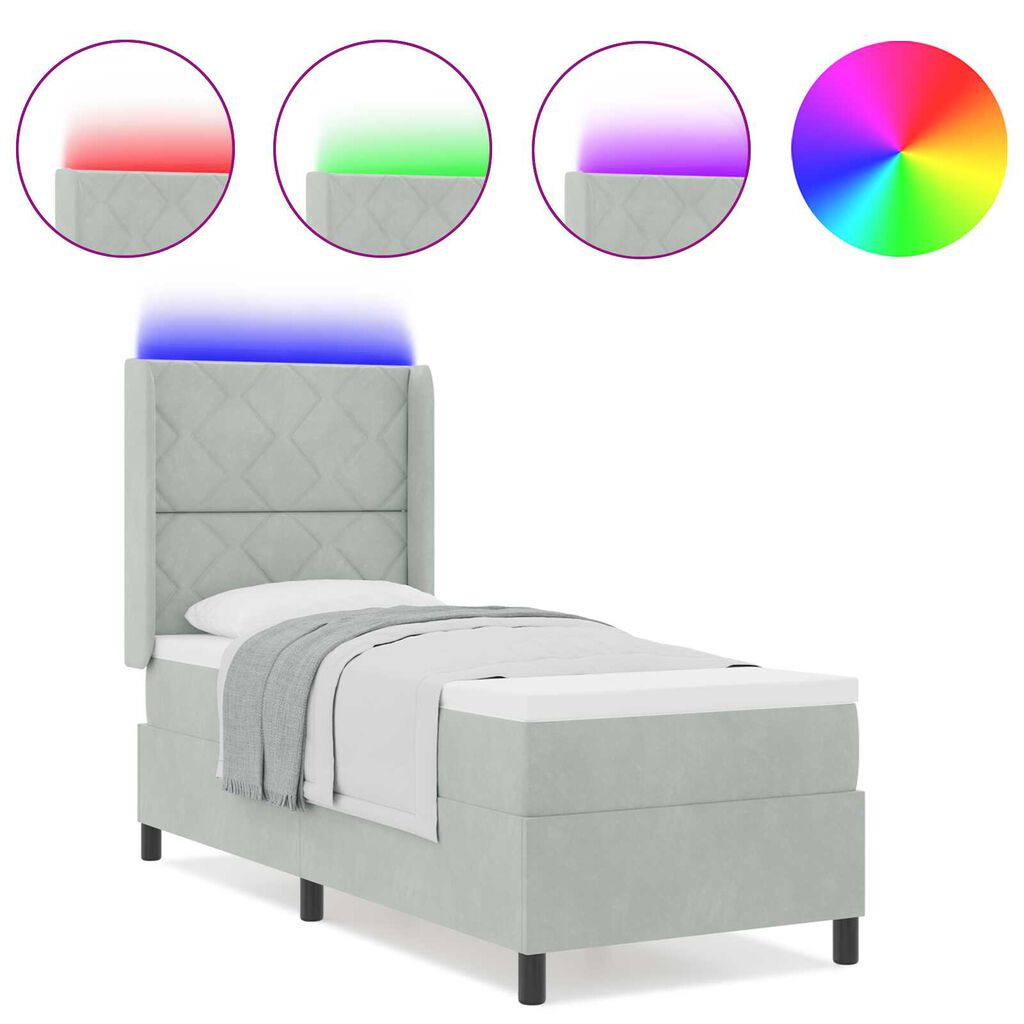 vidaXL Κρεβάτι Box Spring LED με Στρώμα Ανοιχτό γκρι 80 x 200 cm