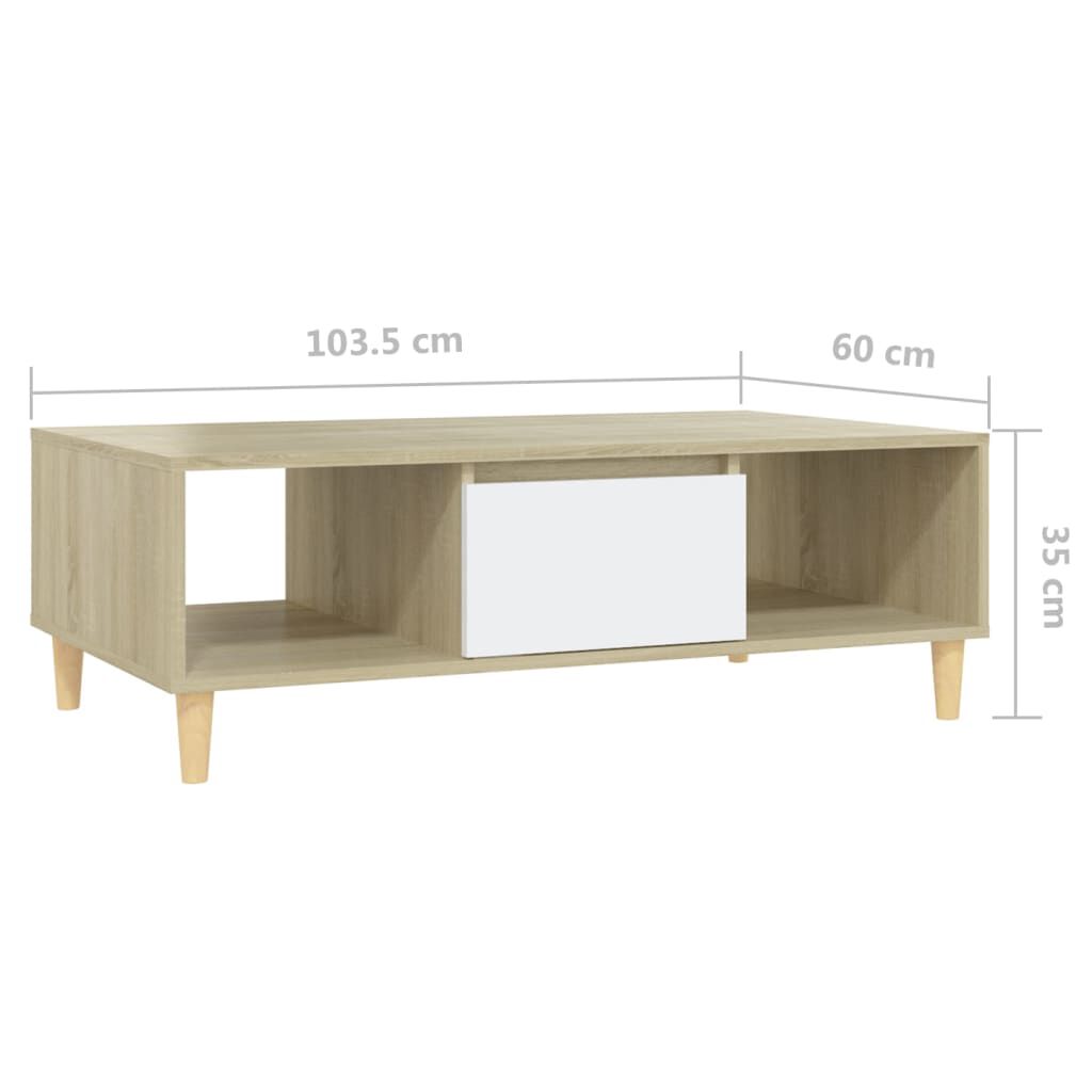 vidaXL Τραπεζάκι Σαλονιού Λευκό/Sonoma Δρυς 103,5x60x35εκ. Μοριοσανίδα