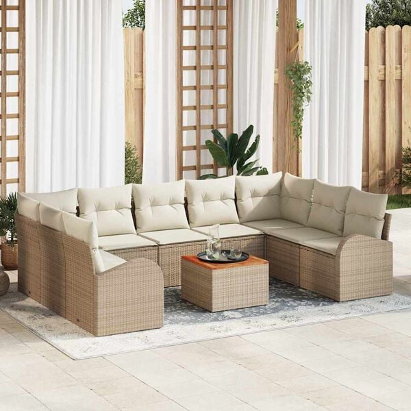 vidaXL Σετ Καναπέ Κήπου 10 pcs Μπεζ και λευκό