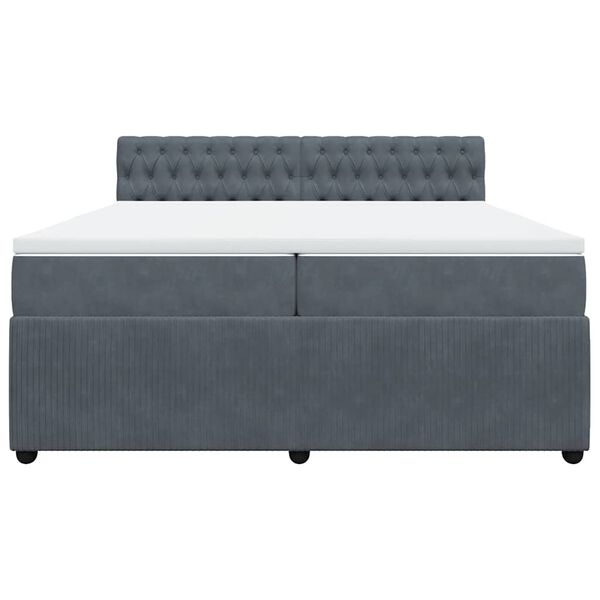 vidaXL Κρεβάτι Boxspring με Στρώμα Σκούρο Γκρι 200x200 εκ. Βελούδινο