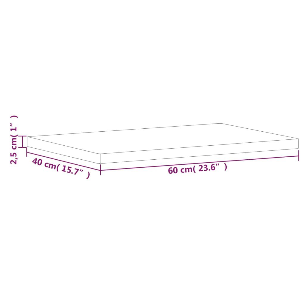 vidaXL Επιφάνεια Τραπεζιού Ορθογώνια 60x40x2,5 εκ. Μασίφ Ξύλο Οξιάς