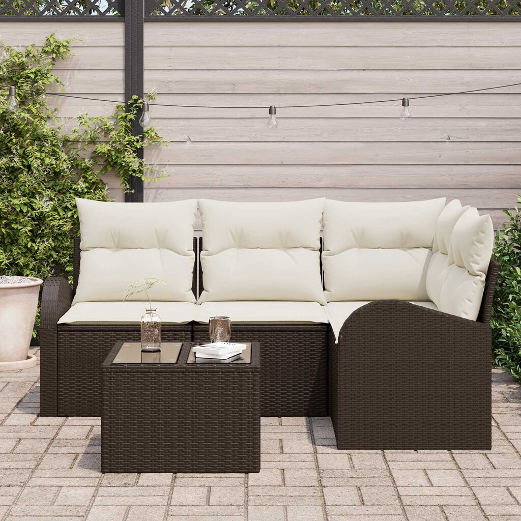 vidaXL Σετ Καναπέ Κήπου με μαξιλάρι 5 pcs Καφέ Πολυ ράταν