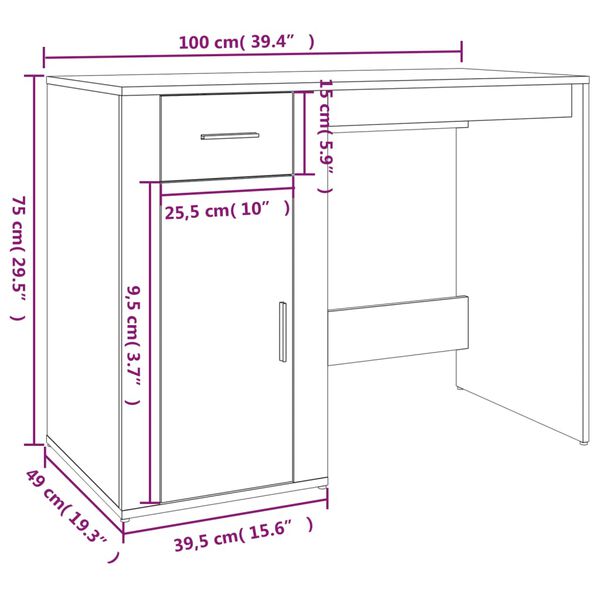 vidaXL Γραφείο Sonoma Δρυς 100x49x75 εκ. από Επεξεργασμένο Ξύλο