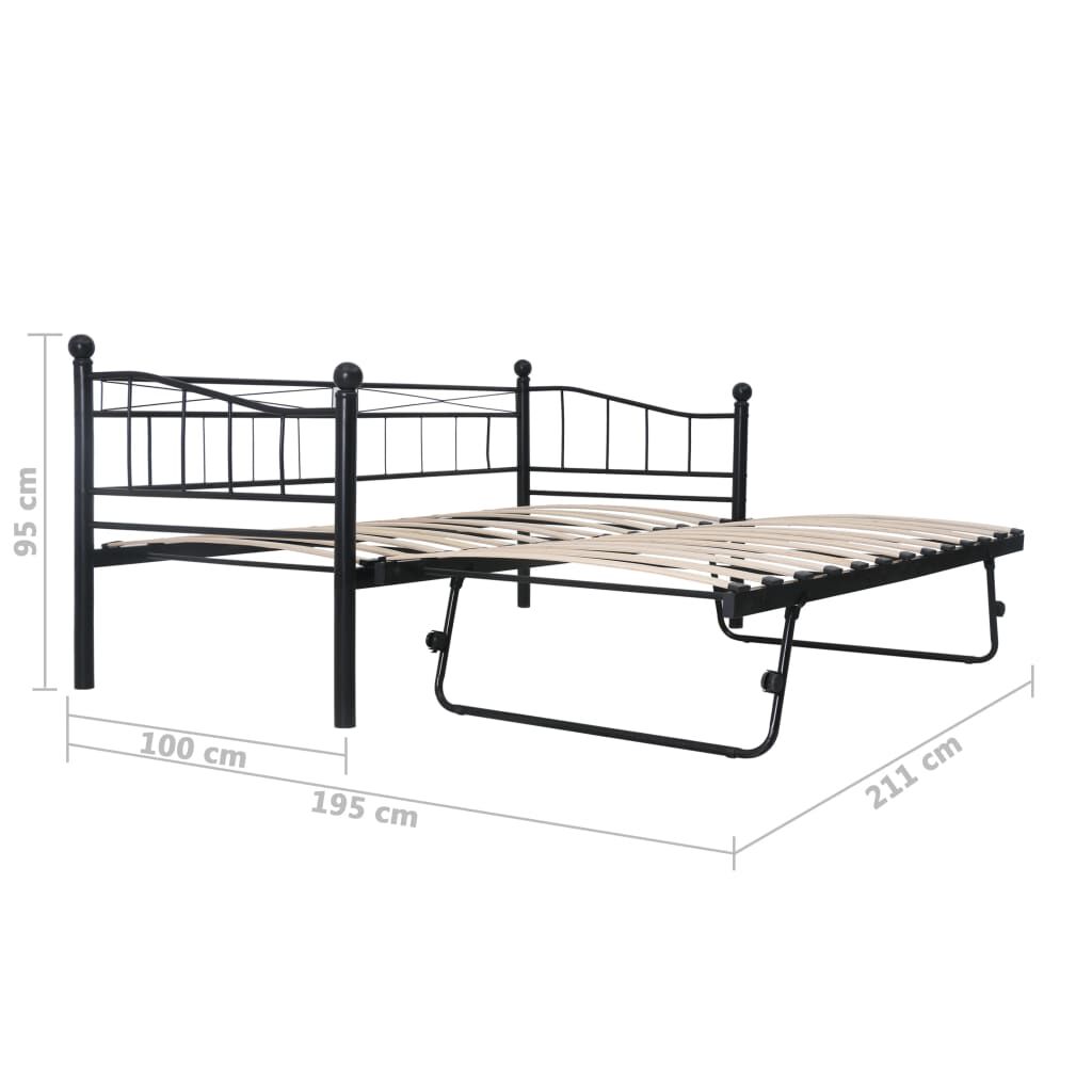 vidaXL Πλαίσιο Κρεβατιού Μαύρο 180 x 200 / 90 x 200 εκ. Μεταλλικό