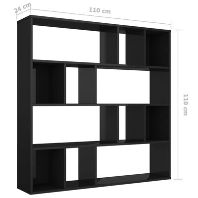vidaXL Διαχωριστικό/Βιβλιοθήκη Γυαλ. Μαύρο 110x24x110 εκ. Μοριοσανίδα