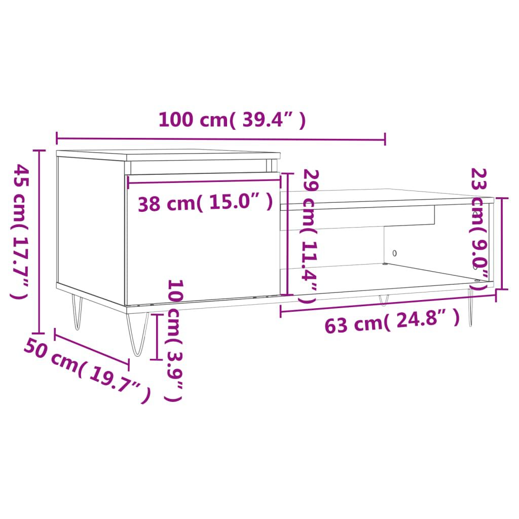 vidaXL Τραπεζάκι Σαλονιού Καπνιστή Δρυς 100x50x45 εκ. Επεξεργασμ. Ξύλο