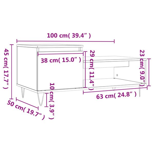 vidaXL Τραπεζάκι Σαλονιού Καπνιστή Δρυς 100x50x45 εκ. Επεξεργασμ. Ξύλο
