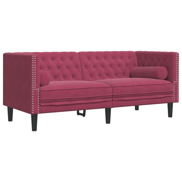 vidaXL Καναπές Chesterfield Σετ 3 Τεμ. με Στηρίγματα Μπορντό Βελούδο
