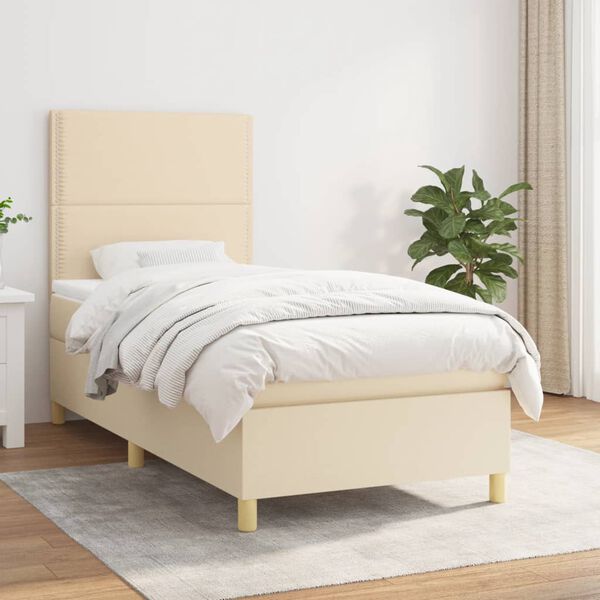 vidaXL &Kappa;&rho;&epsilon;&beta;ά&tau;&iota; Boxspring &mu;&epsilon; &Sigma;&tau;&rho;ώ&mu;&alpha; &Kappa;&rho;&epsilon;&mu; 90x190 &epsilon;&kappa;.&Upsilon;&phi;&alpha;&sigma;&mu;ά&tau;&iota;&nu;&omicron;