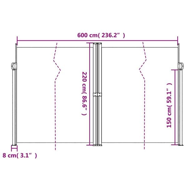 vidaXL Σκίαστρο Πλαϊνό Συρόμενο Κρεμ 220 x 600 εκ.