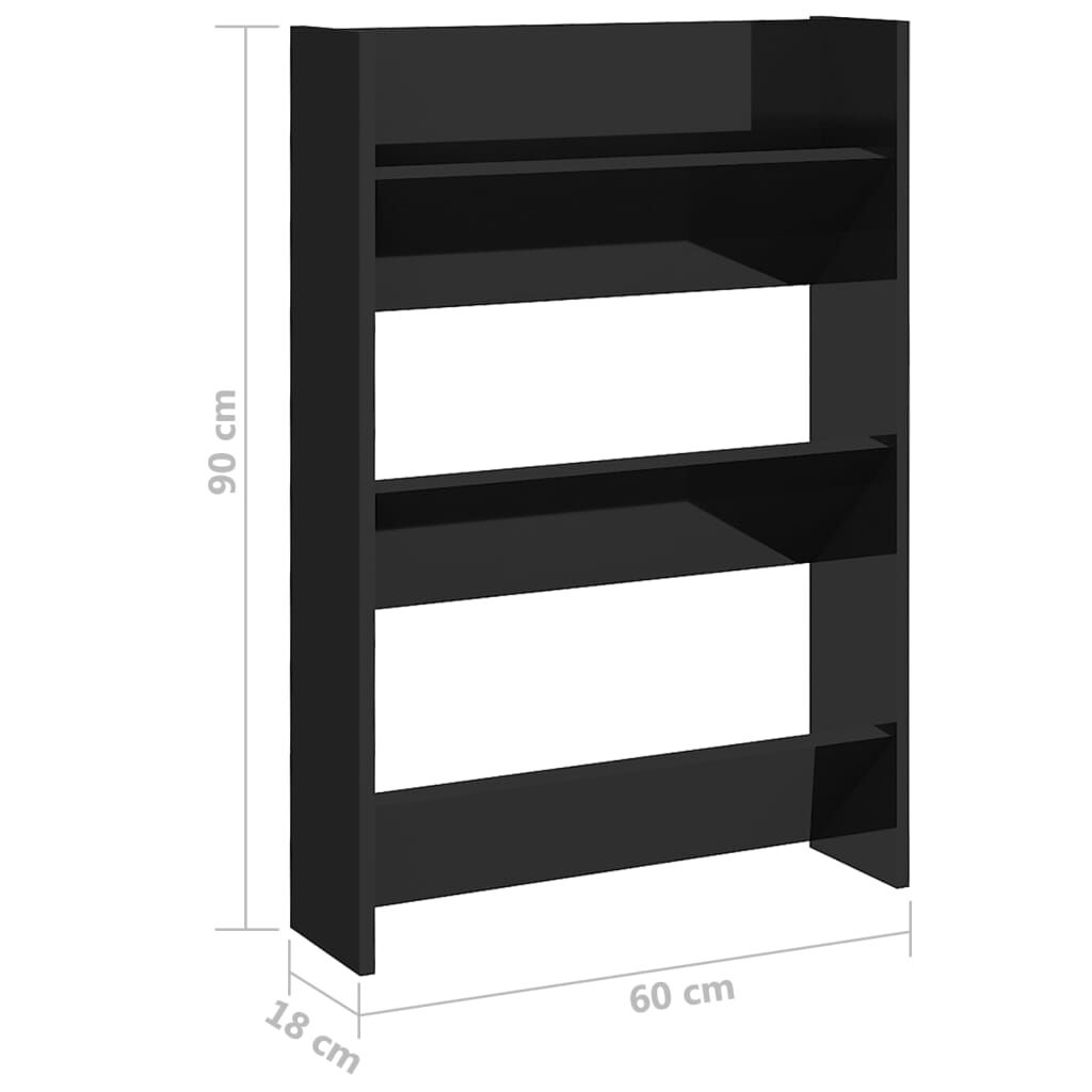 vidaXL Παπουτσοθήκες Τοίχου 2 τεμ. Γυαλ. Μαύρο 60x18x90εκ. Επεξ. Ξύλο