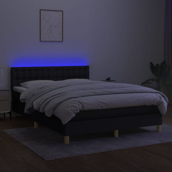 vidaXL &Kappa;&rho;&epsilon;&beta;ά&tau;&iota; Boxspring &mu;&epsilon; &Sigma;&tau;&rho;ώ&mu;&alpha; & LED &Mu;&alpha;ύ&rho;&omicron; 140x200 &epsilon;&kappa;. &Upsilon;&phi;&alpha;&sigma;&mu;ά&tau;&iota;&nu;&omicron;