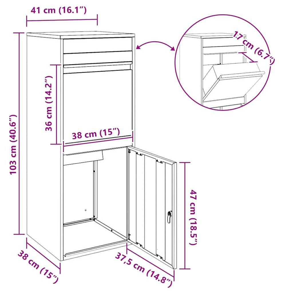 vidaXL Θυρίδα Πακέτων Σκ rusty 41 x 38 x 103 εκ