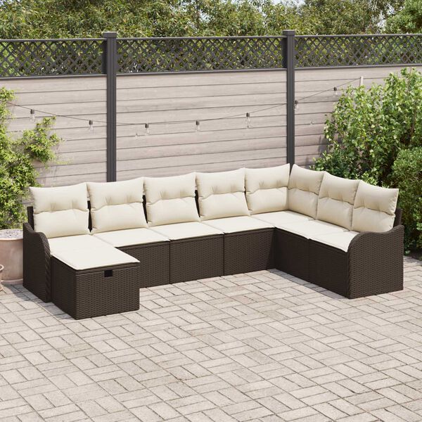 vidaXL Σετ Καναπέ Κήπου με μαξιλάρι 8 pcs Καφέ Πολυ ράταν