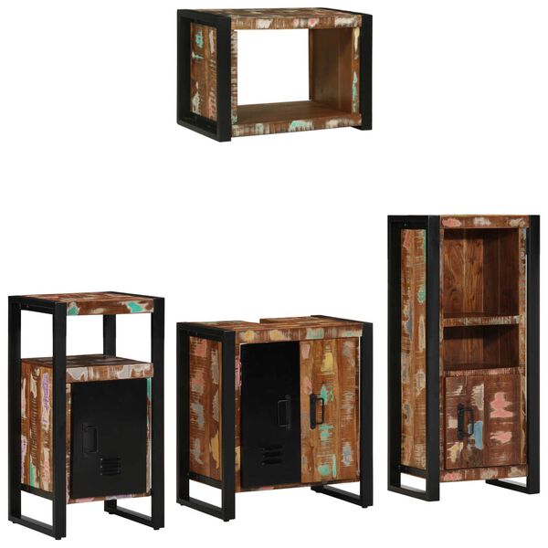 vidaXL Σετ Επίπλων Μπάνιου 4 pcs Πολύχρωμο Στερεό ανακτημένο ξύλο