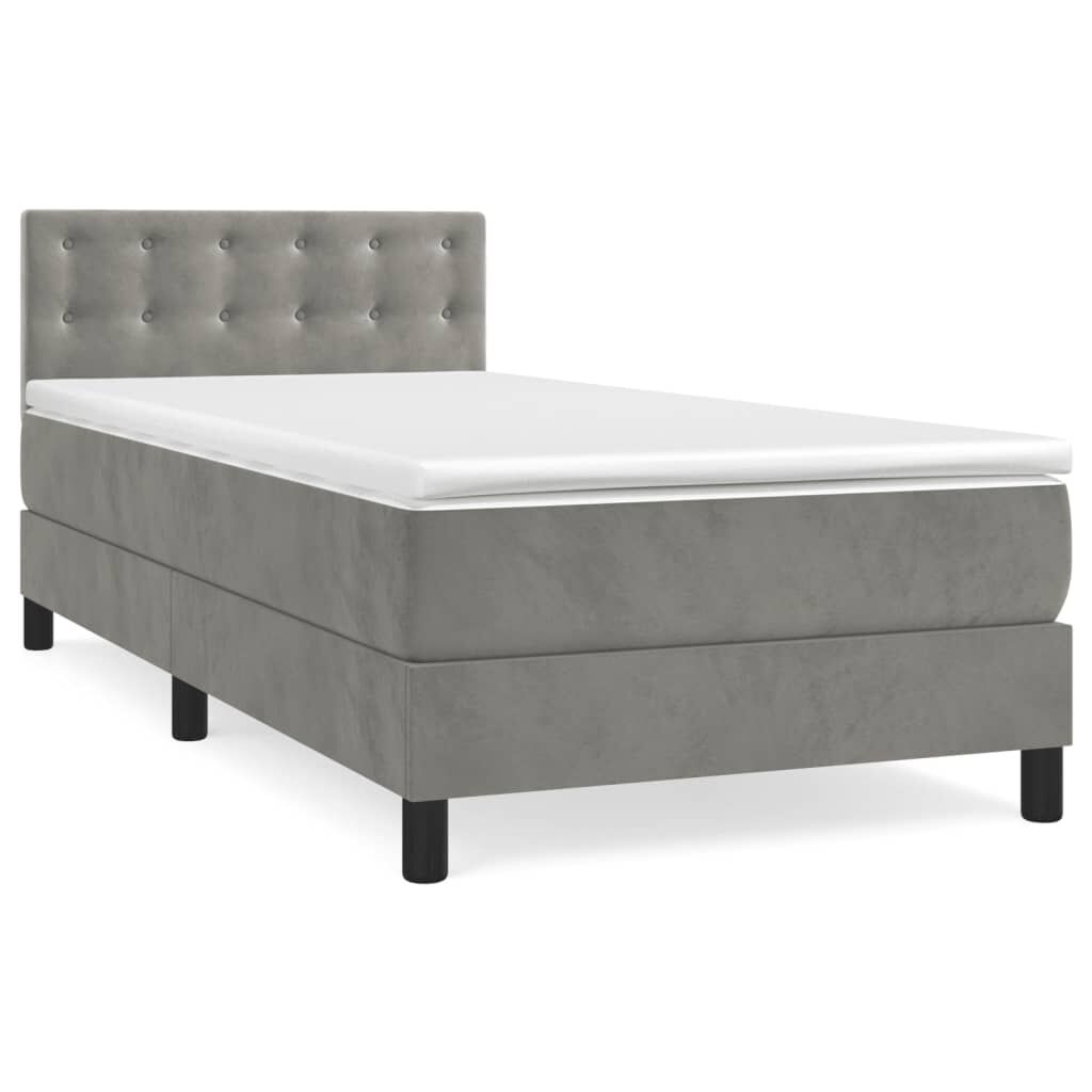vidaXL Κρεβάτι Boxspring με Στρώμα Ανοιχτό Γκρι 90x190 εκ. Βελούδινο