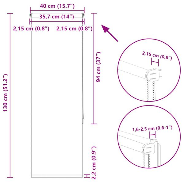 vidaXL Ρολέρ Μπλακάουτ ανοιχτό γκρι 40x130 cm Πλάτος υφάσματος 35,7cm