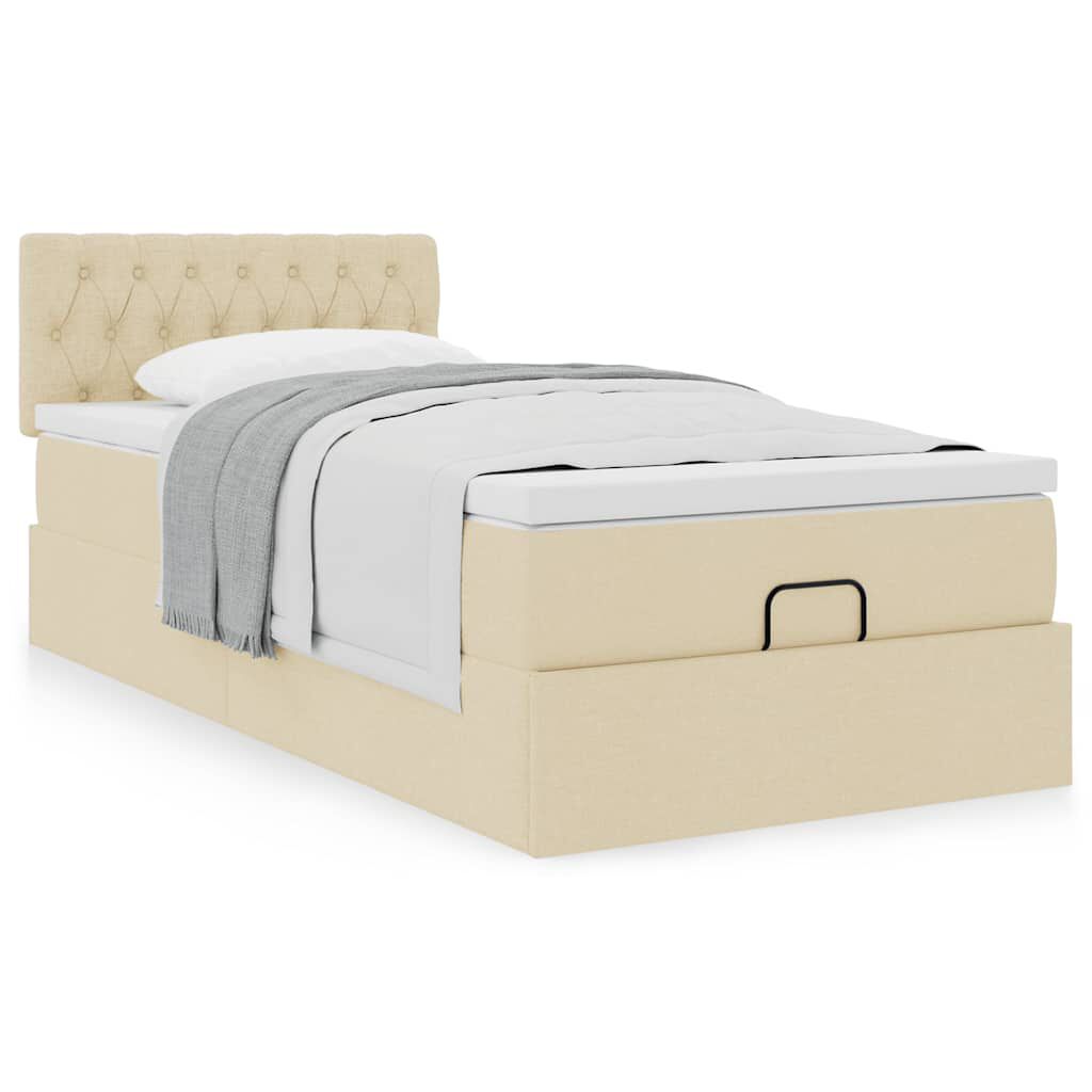 vidaXL Οθωμανικό κρεβάτι με στρώμα Cream 100x200cm ύφασμα