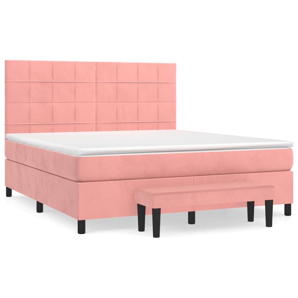 vidaXL Κρεβάτι Boxspring με Στρώμα Ροζ 160x200 εκ. Βελούδινο