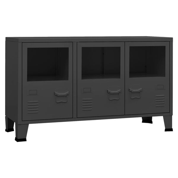 vidaXL Μπουφές Βιομηχανικό Στιλ Ανθρακί 105x35x62 εκ. Μέταλλο / Γυαλί