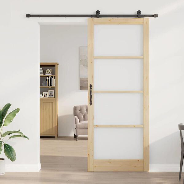 vidaXL Συρόμενη Πόρτα ORKDAL Καφέ 93 x 232 εκ. Ξύλο και μέταλλο