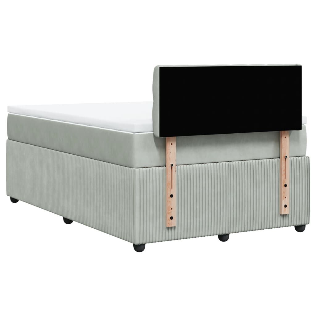 vidaXL Κρεβάτι Boxspring με Στρώμα Ανοιχτό Γκρι 120x190 εκ. Βελούδινο