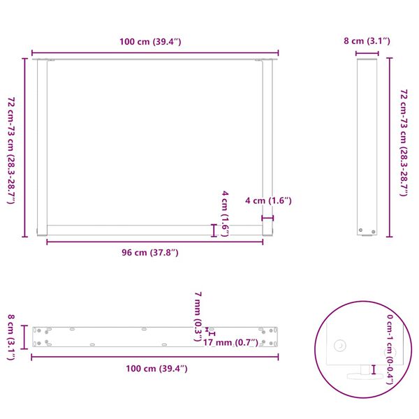 vidaXL Πόδια Τραπεζαρίας σε Σχήμα U 2 τεμ. Λευκά 100x(72-73) εκ. Ατσάλι