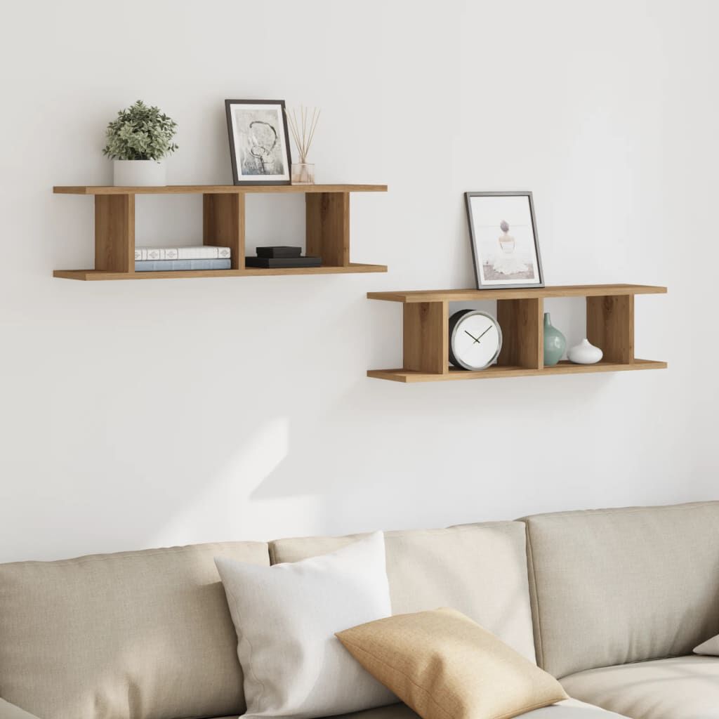 vidaXL Ραφιέρες Τοίχου 2 τεμ. Αρτισιανή Δρυς 75x18x20εκ. Επεξεργ. Ξύλο