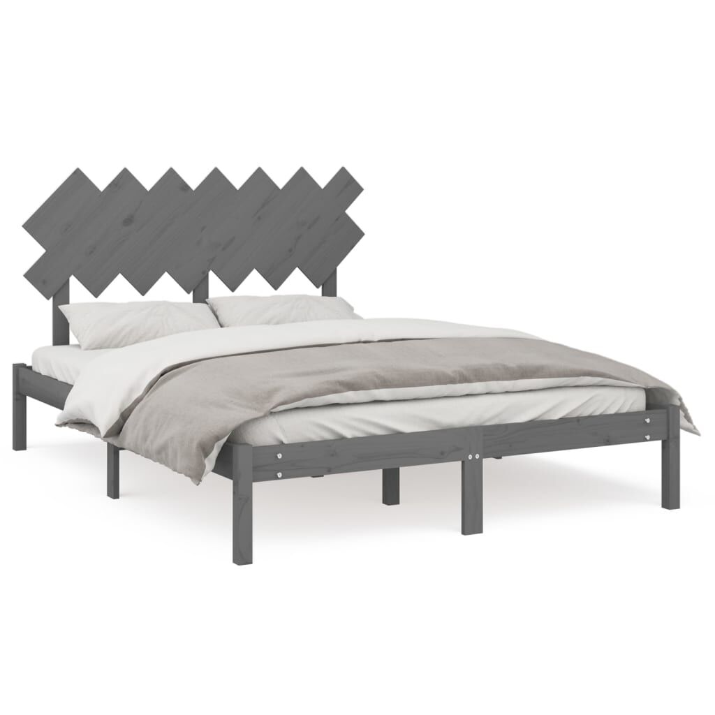 vidaXL Πλαίσιο Κρεβατιού Γκρι 150 x 200 εκ. Μασίφ Ξύλο King Size