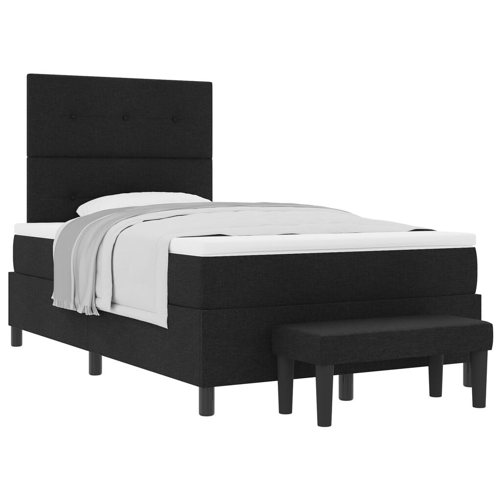 vidaXL Κρεβάτι Box Spring με Στρώμα & Παγκάκι Μαύρο 120x200 εκ Ύφασμα