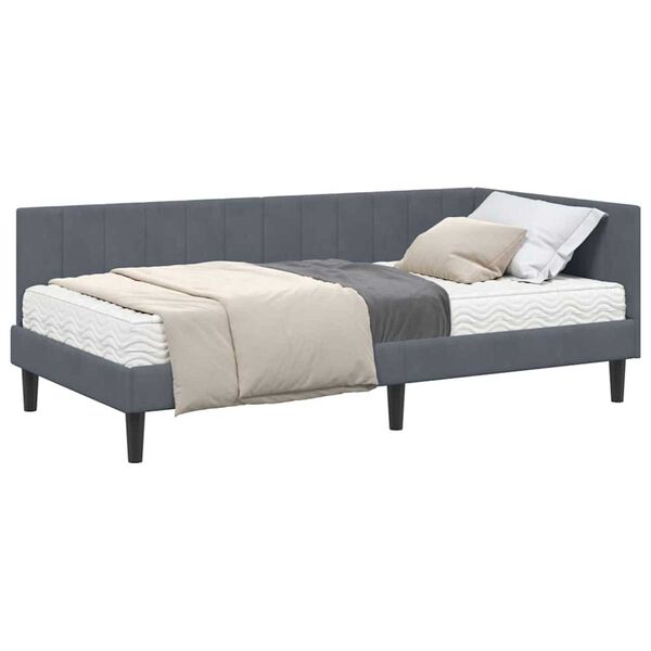 vidaXL Κρεβάτι Γωνίας με στρώμα Σκούρο γκρι 100 x 200 cm Βελούδο