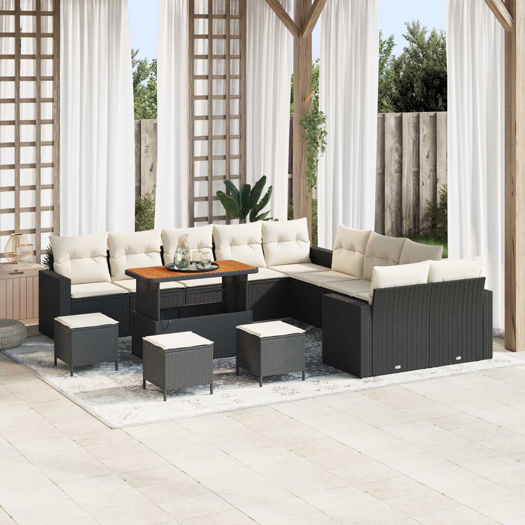 vidaXL Σετ Καναπέ Κήπου 14 pcs Μαύρο και κρεμ 110 x 55 x 71 εκ