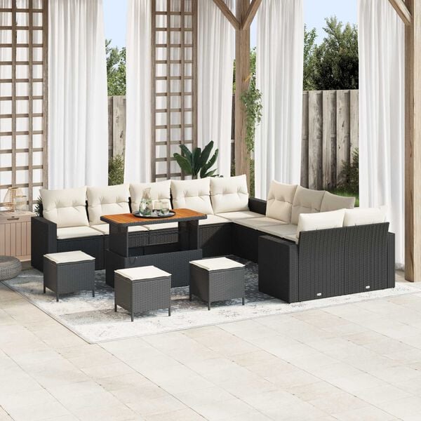 vidaXL Σετ Καναπέ Κήπου 14 pcs Μαύρο και κρεμ 110 x 55 x 71 εκ
