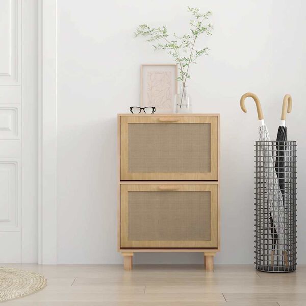 vidaXL Παπουτσοθήκη Καφέ 52x25x80 εκ. Επεξεργασμένο Ξύλο/Φυσικό Ρατάν