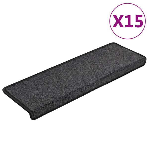 vidaXL Πατάκια Σκαλοπάτια 15 τεμ. Ανθρακί 65x21x4 εκ. με Ορθογώνια Άκρη