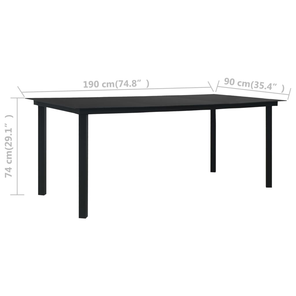 vidaXL Τραπεζαρία Κήπου Μαύρη 190 x 90 x 74 εκ. από Ατσάλι / Γυαλί