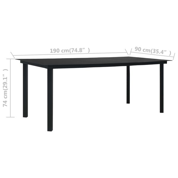 vidaXL Τραπεζαρία Κήπου Μαύρη 190 x 90 x 74 εκ. από Ατσάλι / Γυαλί