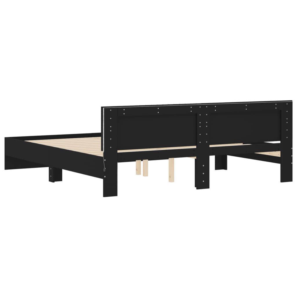 vidaXL Πλαίσιο Κρεβατιού με Κεφαλάρι/LED Μαύρο 180x200 εκ