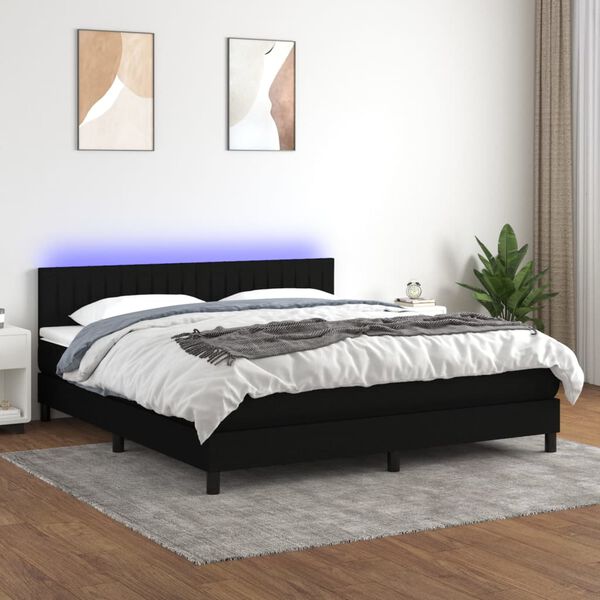 vidaXL &Kappa;&rho;&epsilon;&beta;ά&tau;&iota; Boxspring &mu;&epsilon; &Sigma;&tau;&rho;ώ&mu;&alpha; & LED &Mu;&alpha;ύ&rho;&omicron; 160x200 &epsilon;&kappa;. &Upsilon;&phi;&alpha;&sigma;&mu;ά&tau;&iota;&nu;&omicron;