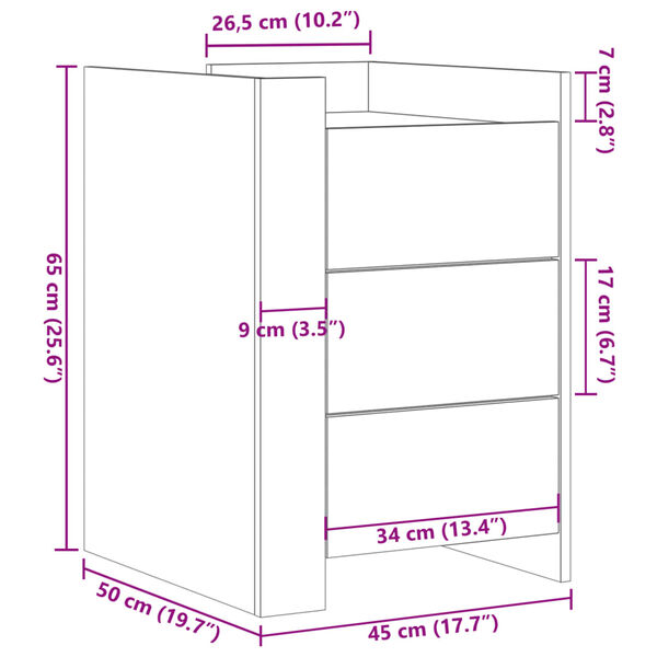 vidaXL Κομοδίνο Καφέ Δρυς 45x50x65 εκ. από Επεξεργασμένο Ξύλο