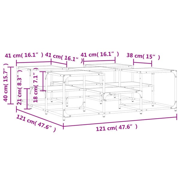 vidaXL Τραπεζάκι Σαλονιού Γκρι Sonoma 121x121x40 εκ. Επεξεργ. Ξύλο