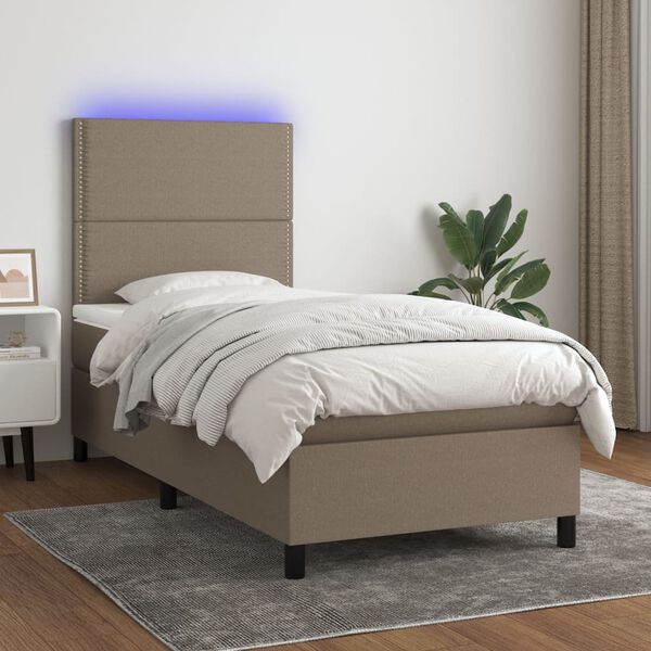 vidaXL &Kappa;&rho;&epsilon;&beta;ά&tau;&iota; Boxspring &mu;&epsilon; &Sigma;&tau;&rho;ώ&mu;&alpha; & LED Taupe 90x200 &epsilon;&kappa;. &Upsilon;&phi;&alpha;&sigma;&mu;ά&tau;&iota;&nu;&omicron;
