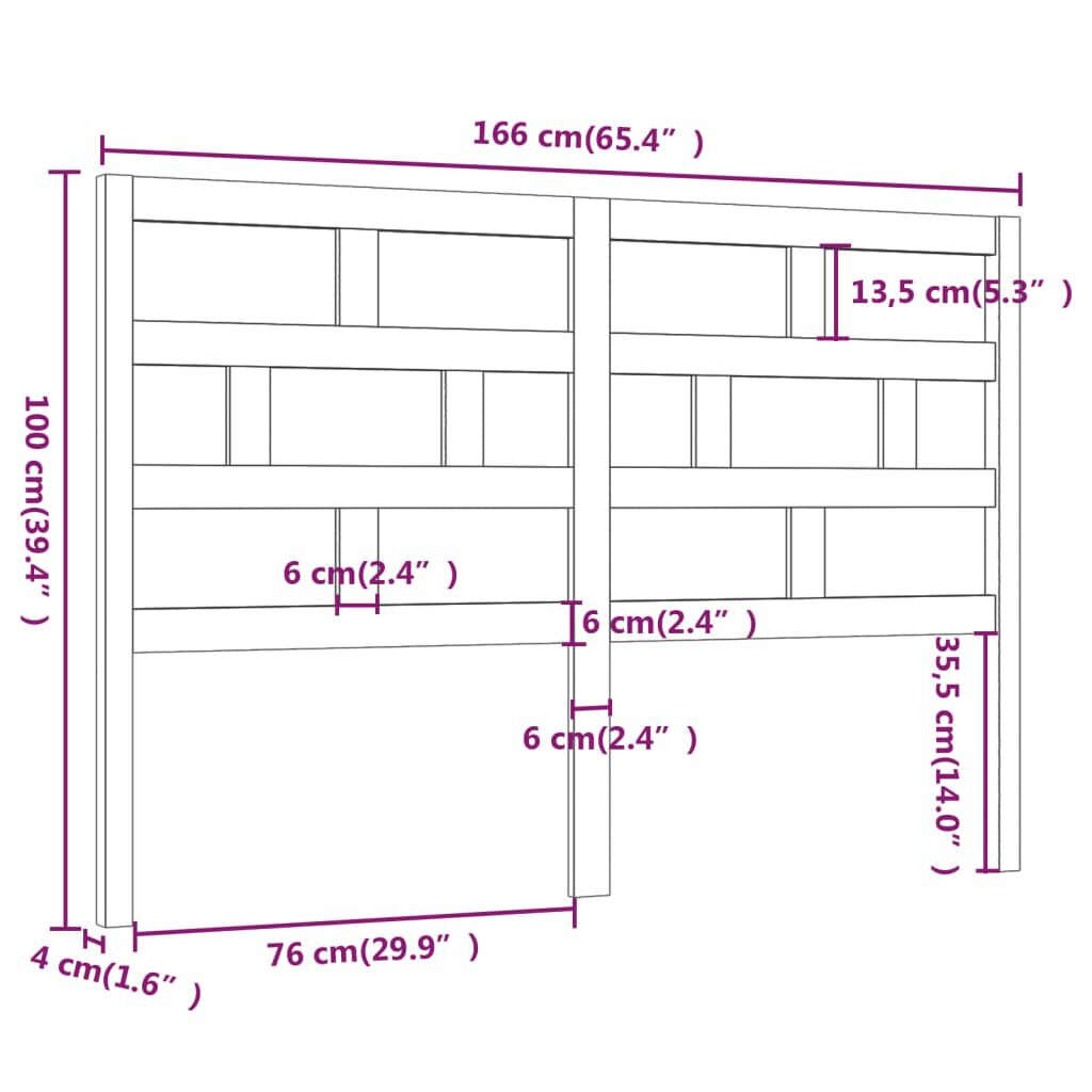 vidaXL Κεφαλάρι κρεβατιού Γκρι 166x4x100 εκ. από Μασίφ Ξύλο Πεύκου